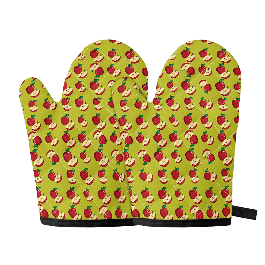 Red Apple Fruit Pattern Print Oven Mitts