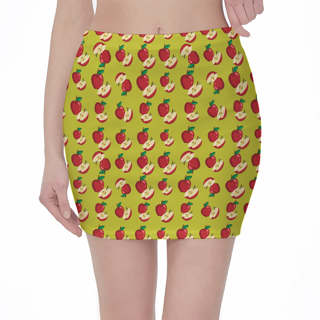 Red Apple Fruit Pattern Print Pencil Mini Skirt