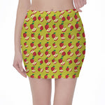 Red Apple Fruit Pattern Print Pencil Mini Skirt