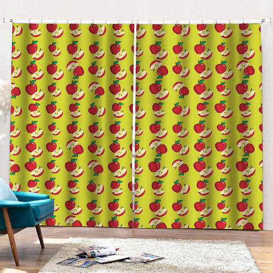 Red Apple Fruit Pattern Print Pencil Pleat Curtains