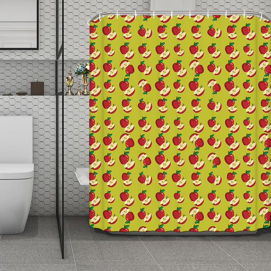 Red Apple Fruit Pattern Print Polyester Shower Curtain