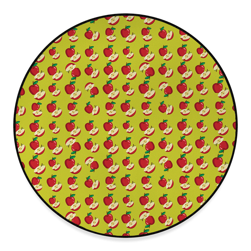 Red Apple Fruit Pattern Print Round Floor Mat