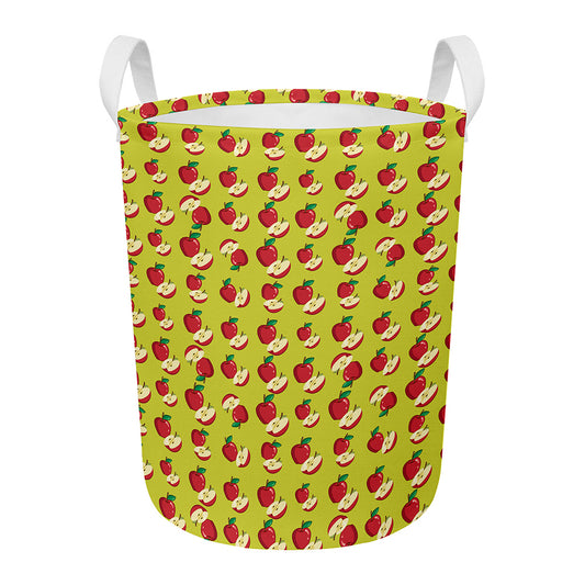 Red Apple Fruit Pattern Print Round Laundry Basket