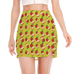 Red Apple Fruit Pattern Print Side Slit Mini Skirt