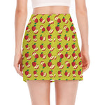 Red Apple Fruit Pattern Print Side Slit Mini Skirt