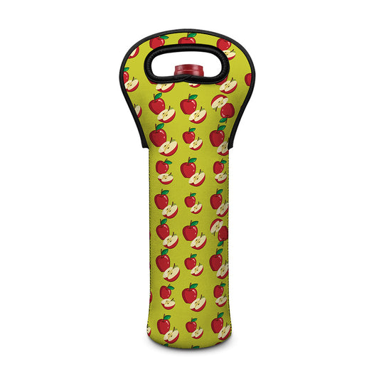 Red Apple Fruit Pattern Print Single Neoprene Wine Tote