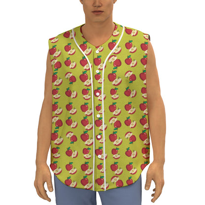 Red Apple Fruit Pattern Print Sleeveless Baseball Jersey