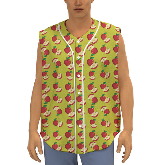 Red Apple Fruit Pattern Print Sleeveless Baseball Jersey