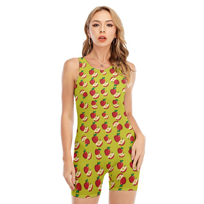 Red Apple Fruit Pattern Print Sleeveless One Piece Swimsuit