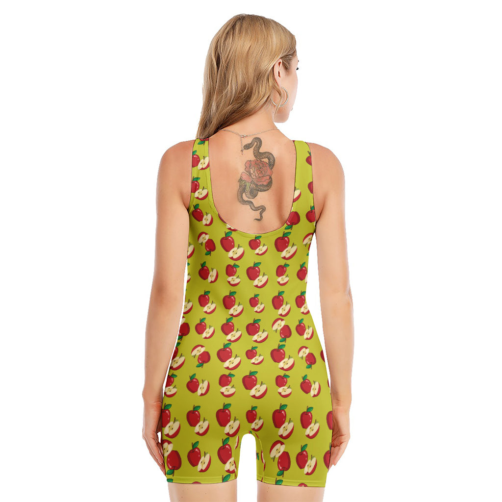 Red Apple Fruit Pattern Print Sleeveless One Piece Swimsuit