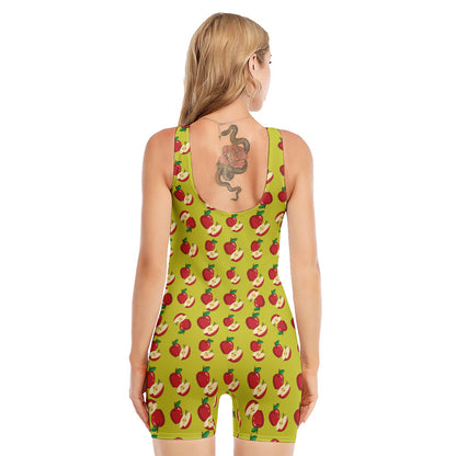 Red Apple Fruit Pattern Print Sleeveless One Piece Swimsuit