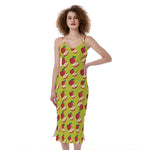 Red Apple Fruit Pattern Print Slim Fit Midi Cami Dress