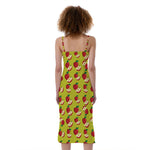 Red Apple Fruit Pattern Print Slim Fit Midi Cami Dress