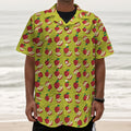 Red Apple Fruit Pattern Print Textured Short Sleeve Shirt