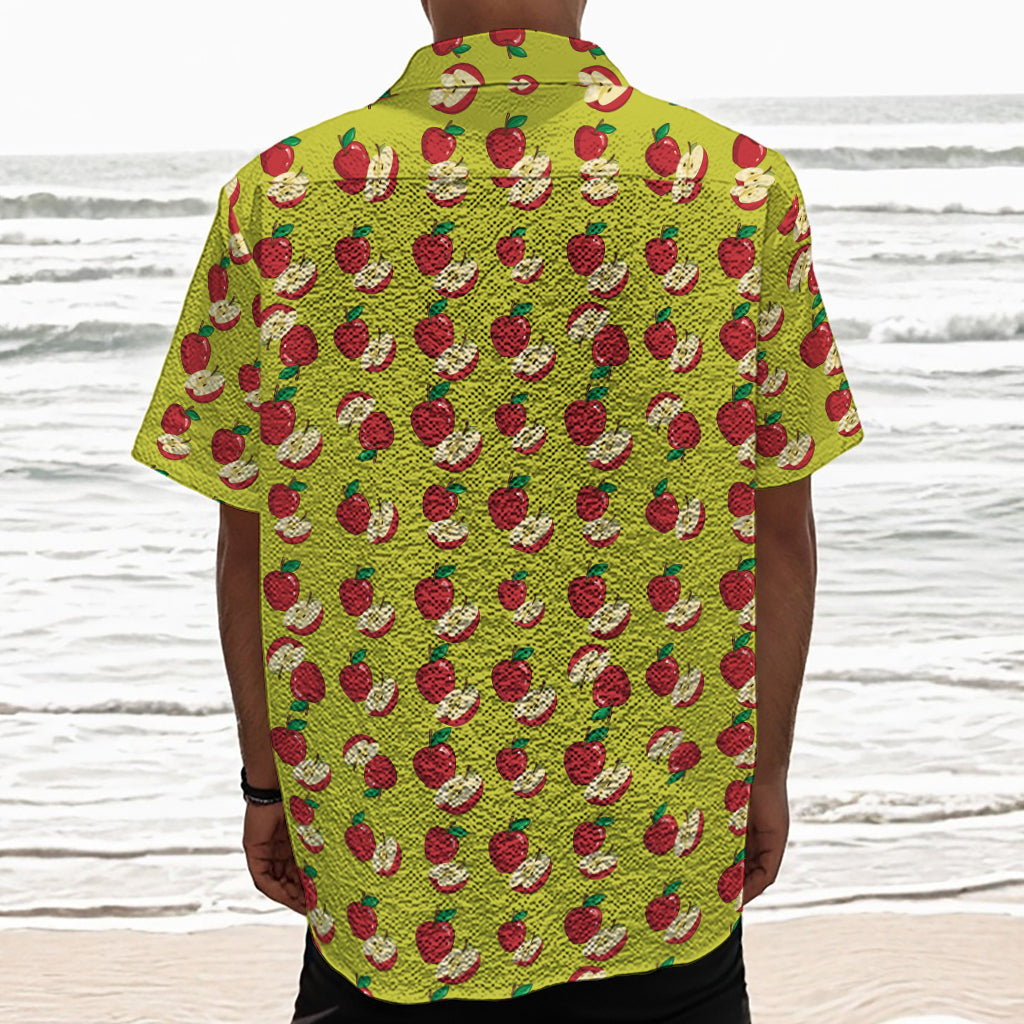 Red Apple Fruit Pattern Print Textured Short Sleeve Shirt