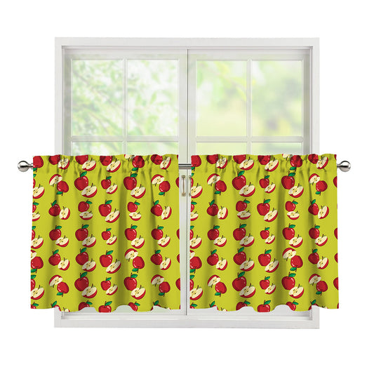 Red Apple Fruit Pattern Print Tier Curtains