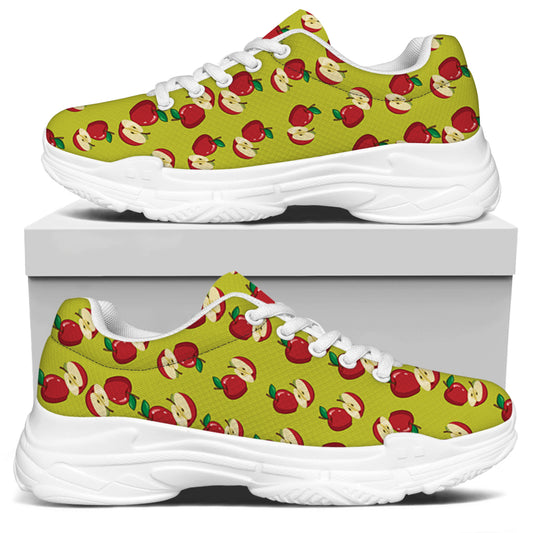 Red Apple Fruit Pattern Print White Chunky Shoes