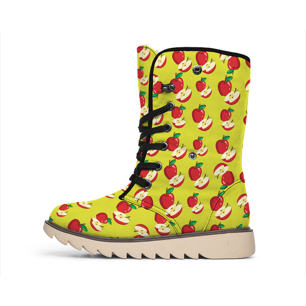 Red Apple Fruit Pattern Print Winter Boots