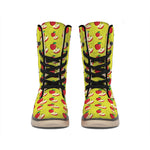 Red Apple Fruit Pattern Print Winter Boots
