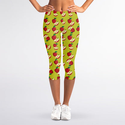 Red Apple Fruit Pattern Print Women's Capri Leggings