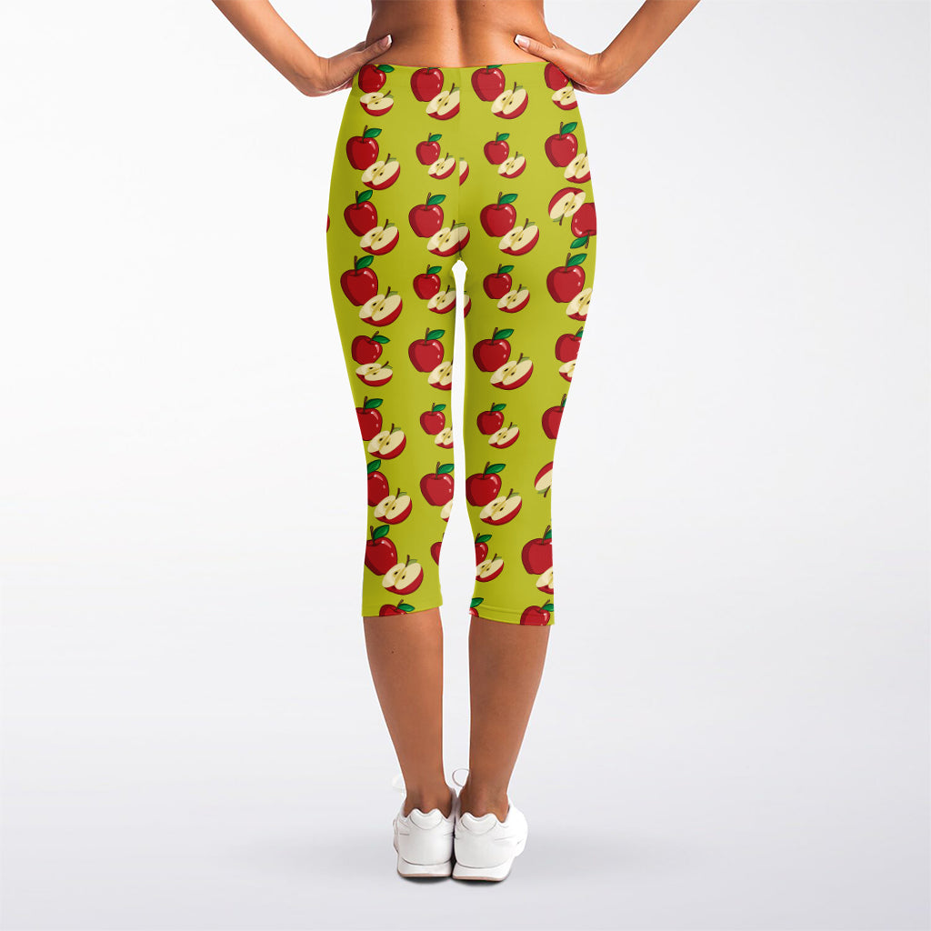 Red Apple Fruit Pattern Print Women's Capri Leggings