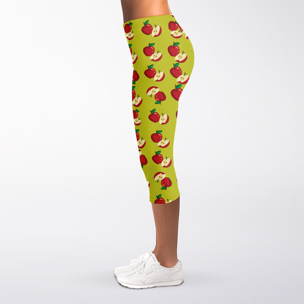Red Apple Fruit Pattern Print Women's Capri Leggings