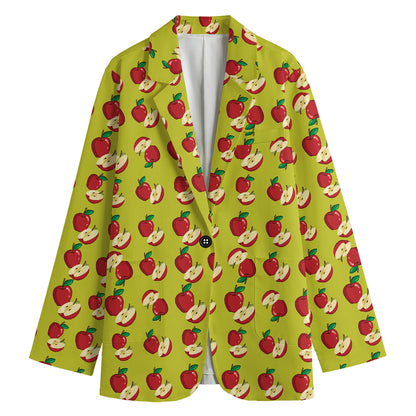 Red Apple Fruit Pattern Print Women's Cotton Blazer