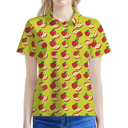 Red Apple Fruit Pattern Print Women's Polo Shirt