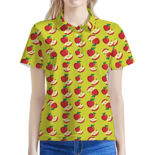 Red Apple Fruit Pattern Print Women's Polo Shirt