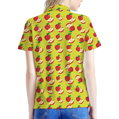 Red Apple Fruit Pattern Print Women's Polo Shirt