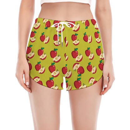 Red Apple Fruit Pattern Print Women's Split Running Shorts