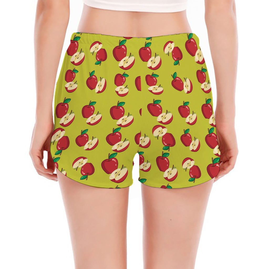 Red Apple Fruit Pattern Print Women's Split Running Shorts