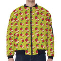 Red Apple Fruit Pattern Print Zip Sleeve Bomber Jacket