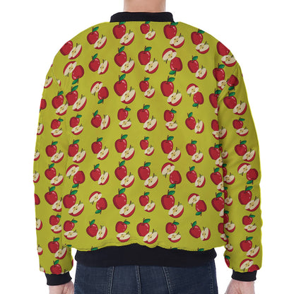 Red Apple Fruit Pattern Print Zip Sleeve Bomber Jacket