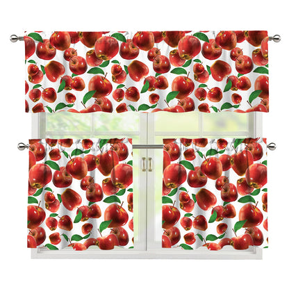 Red Apple Pattern Print 3 Piece Kitchen Curtains