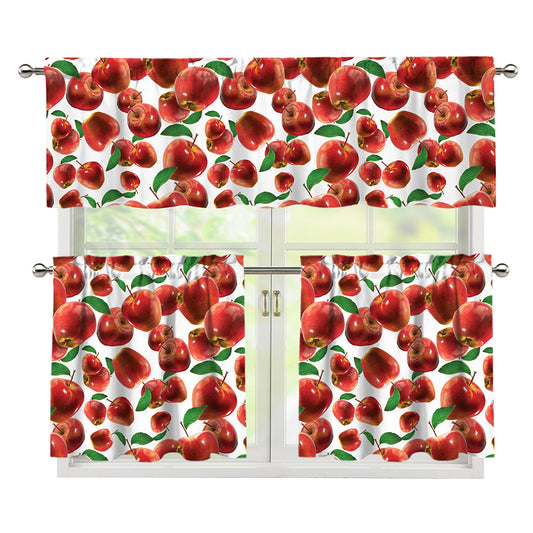 Red Apple Pattern Print 3 Piece Kitchen Curtains