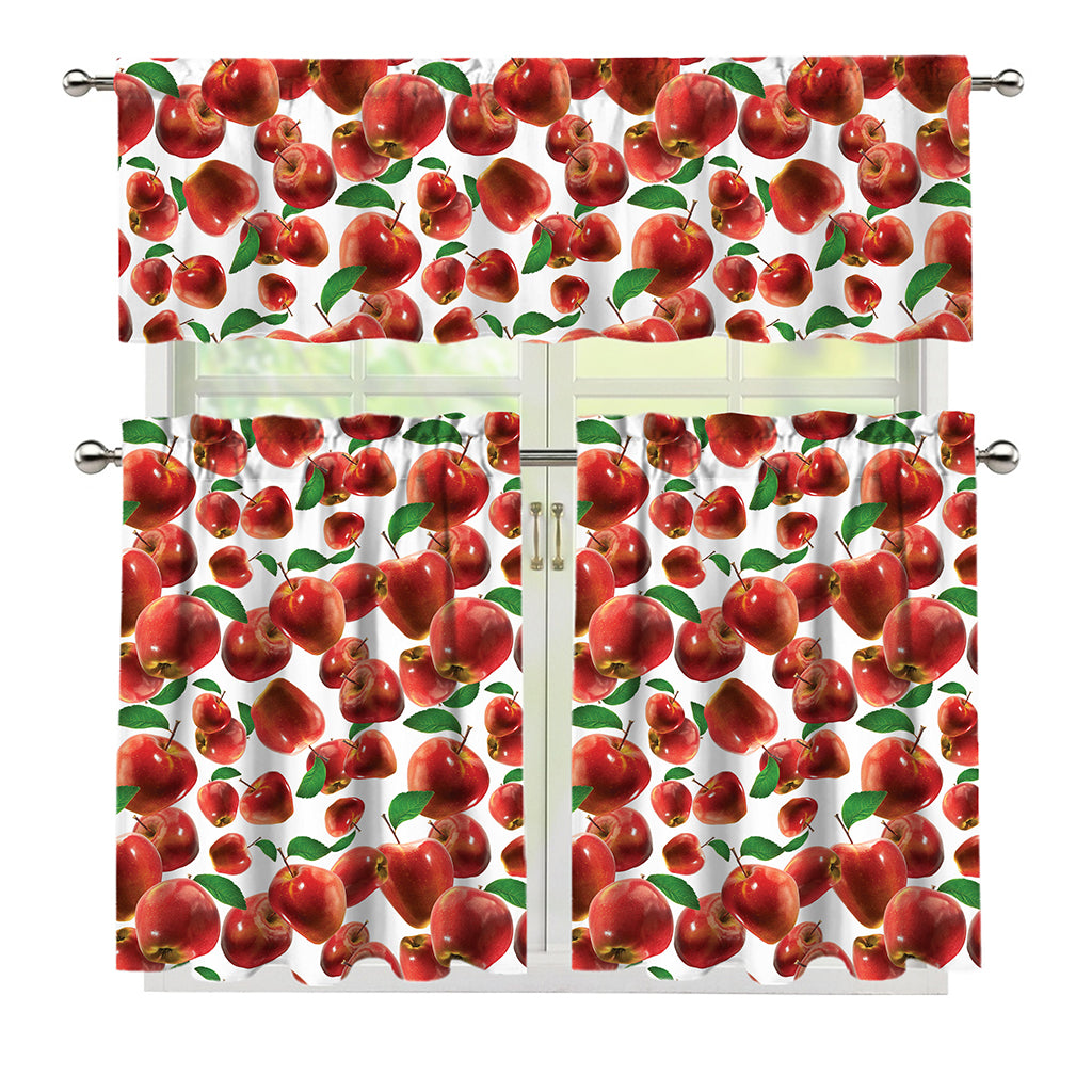 Red Apple Pattern Print 3 Piece Kitchen Curtains