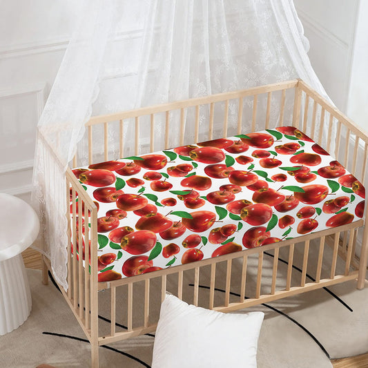 Red Apple Pattern Print Baby Crib Sheet