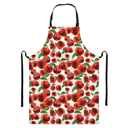 Red Apple Pattern Print Bib Apron With Pocket