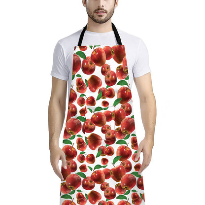 Red Apple Pattern Print Bib Apron With Pocket
