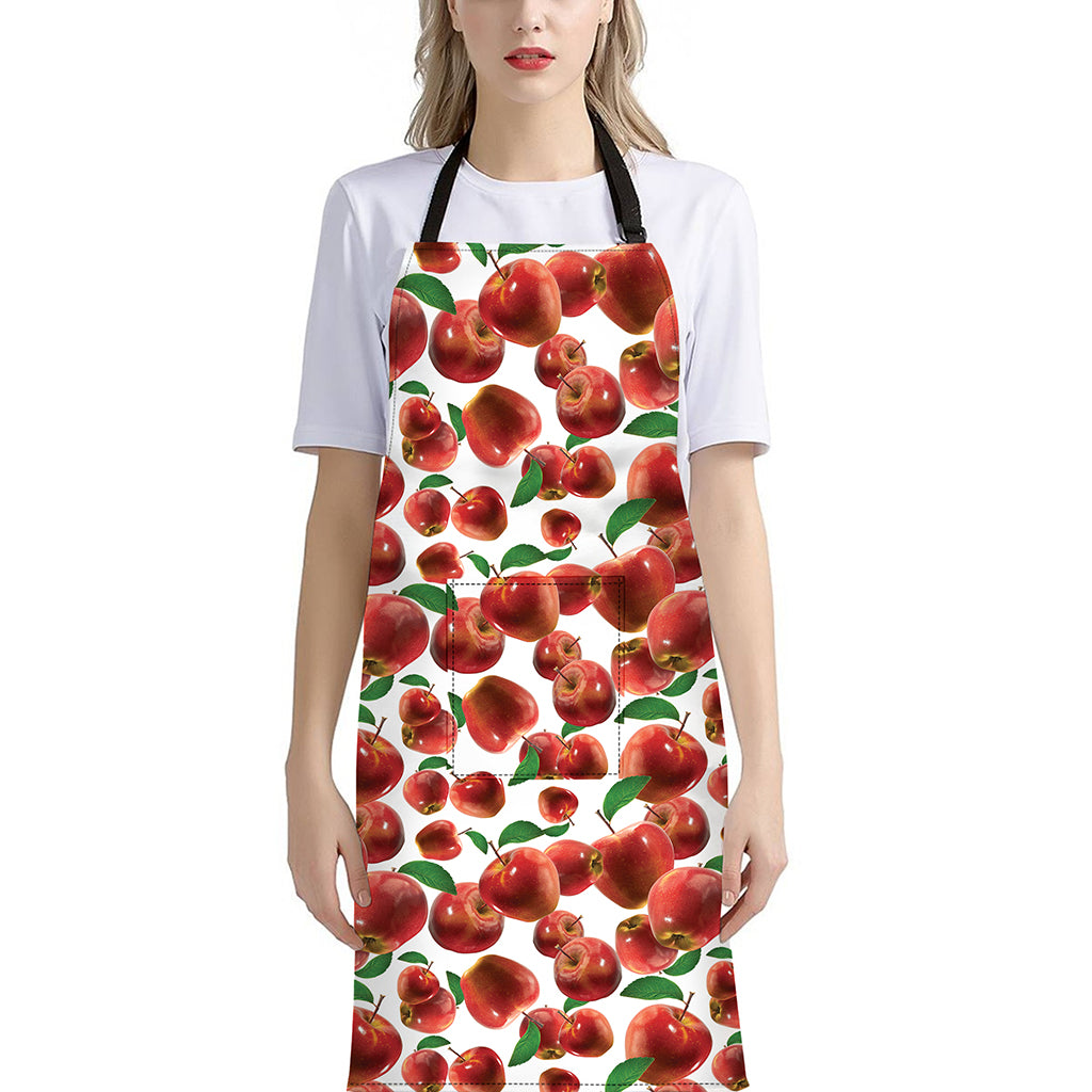 Red Apple Pattern Print Bib Apron With Pocket