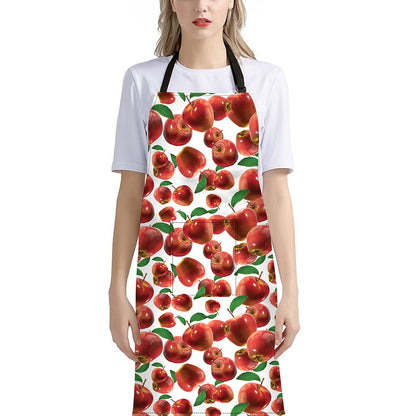 Red Apple Pattern Print Bib Apron With Pocket