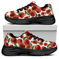Red Apple Pattern Print Black Chunky Shoes