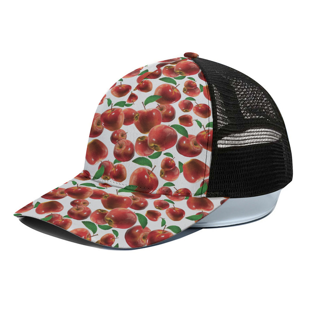 Red Apple Pattern Print Black Mesh Trucker Cap