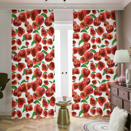 Red Apple Pattern Print Blackout Pencil Pleat Curtains