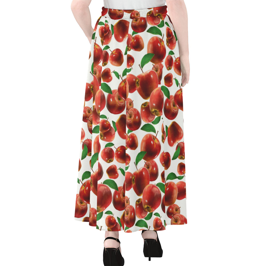 Red Apple Pattern Print Chiffon Maxi Skirt
