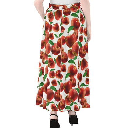 Red Apple Pattern Print Chiffon Maxi Skirt