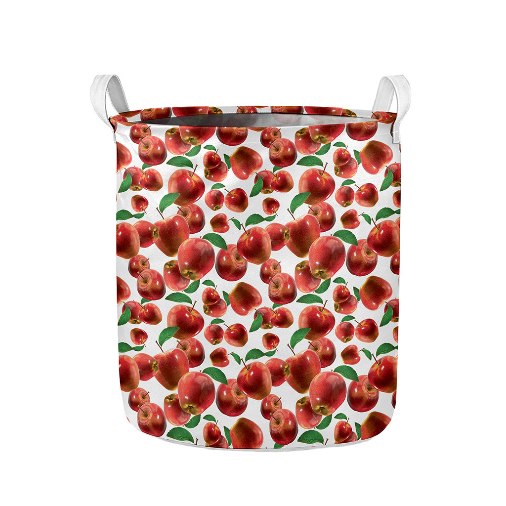 Red Apple Pattern Print Collapsible Laundry Basket