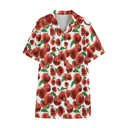 Red Apple Pattern Print Cotton Hawaiian Shirt