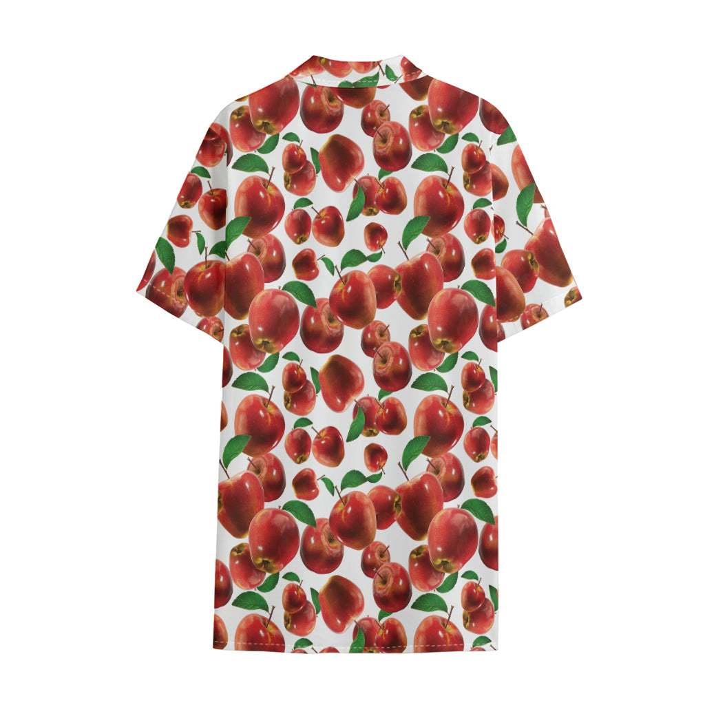 Red Apple Pattern Print Cotton Hawaiian Shirt